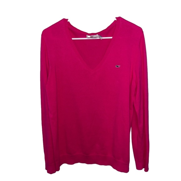 Vineyard Vines Hot Pink V-Neck Heritage Sweater - Picture 2 of 8